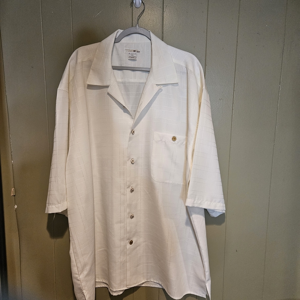Trust USA Men’s Button Front Shirt Size 4X | White Textured Short Sleeve